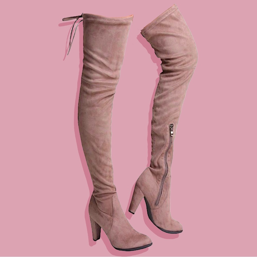 Catherine Malandrino Over-the-Knee Sorcha Tan Nude Taupe Suede Heel Boots Sz 8.5